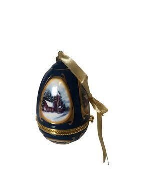Mr Christmas Valerie Hill Holiday Blue Egg Music Box Ornament Trinket Box 2008